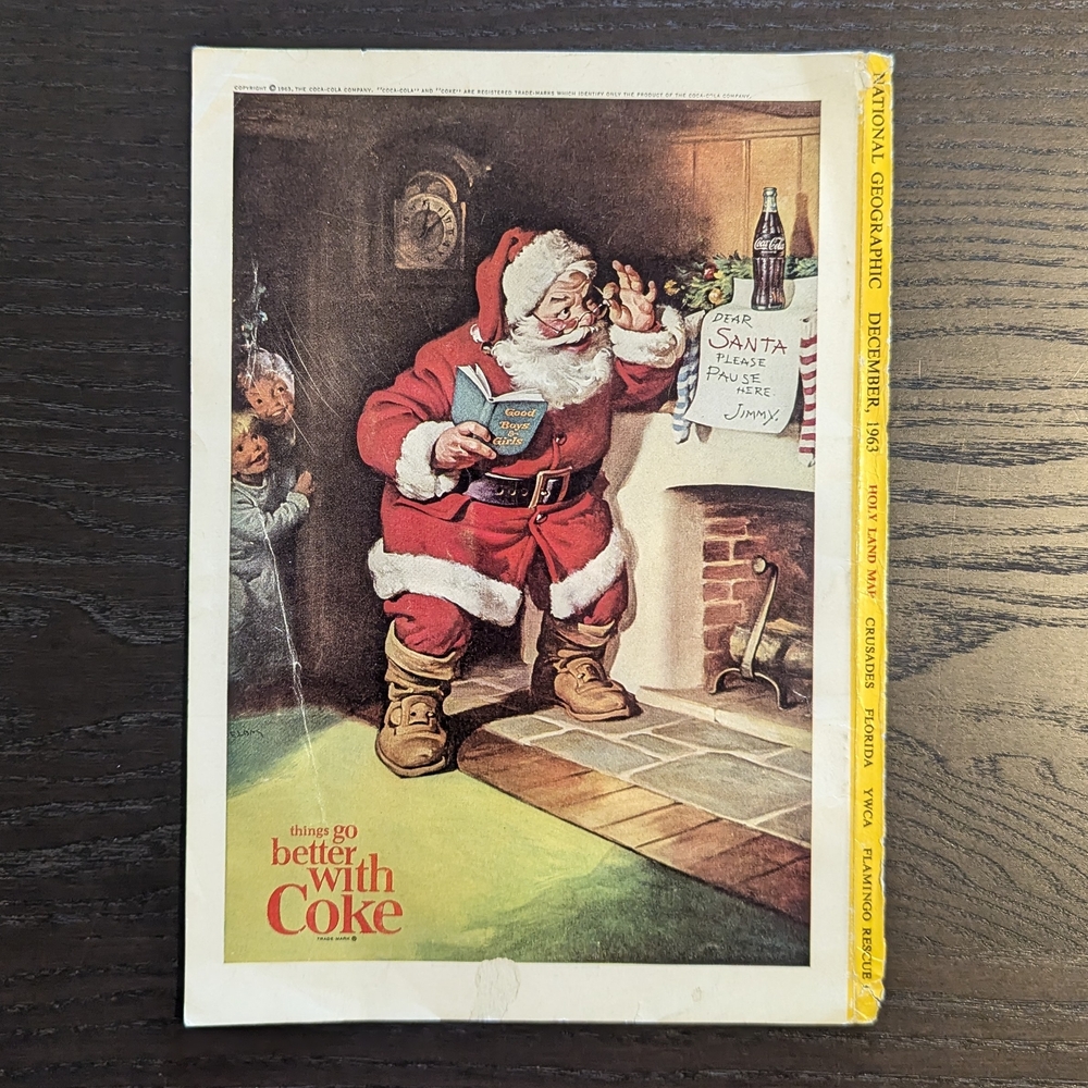 Vintage 1963 Santa Claus Note to Santa Coca Cola Ad, National Geographic